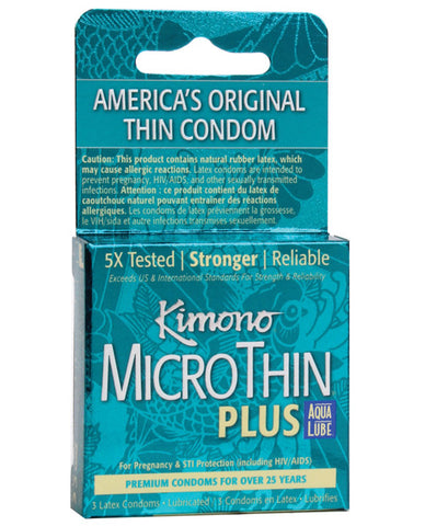 Kimono Micro Thin Plus Aqua Lube Condoms, 3 pack